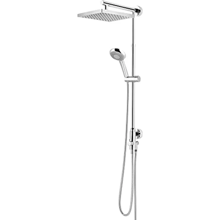 Schulte Duschsystem mit Umsteller, Kopfbrause eckig, verchromter Korpus aus Messing, Duschmaster Rain mit Regendusche