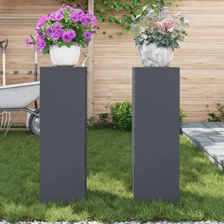 vidaXL Blumenständer Pflanzenständer Set von 2 Anthrazit Kaltgewalzter Stahl (2 St) - Modernes Design, kaltgewalzter Stahl, wetterfest – Bild 4