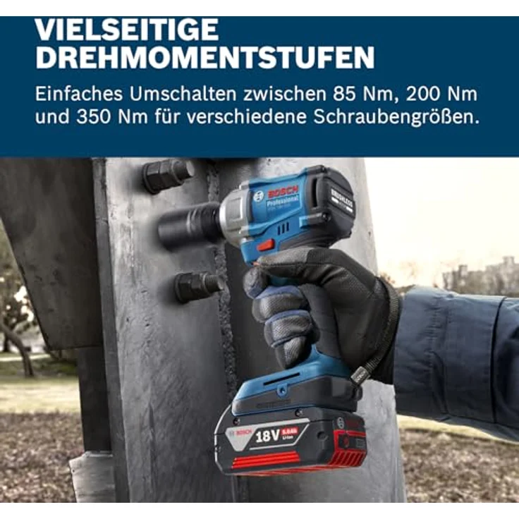 Bosch Professional GDS 18V-350 (L) Akku-Schlagschrauber, 350 Nm, 3 Geschwindigkeitsstufen, inkl. 2x 4.0Ah Akku und Ladegerät – Bild 4