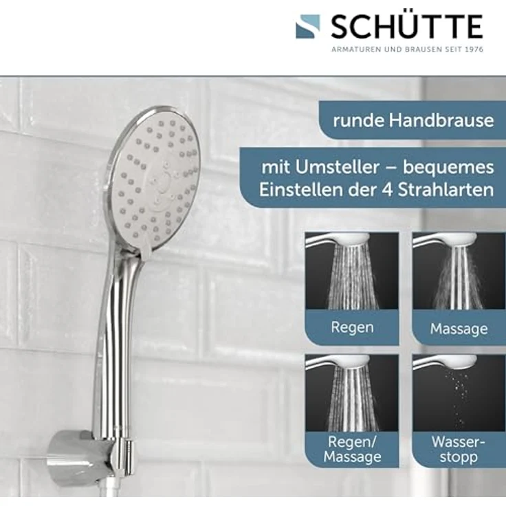 Schütte Handbrause Napoli Chrom, 3 Strahlarten mit Antikalk-Noppen und nachhaltiger Wasserstopp-Funktion – Bild 2