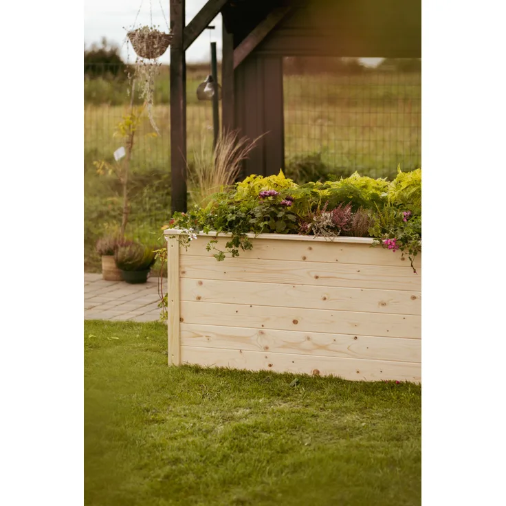 Upyard Hochbeet 200 x 72 x 70 cm, naturfarbenes Hochbeet aus massivem Fichtenholz mit Schutzfolie, 1.000 l Füllvolumen