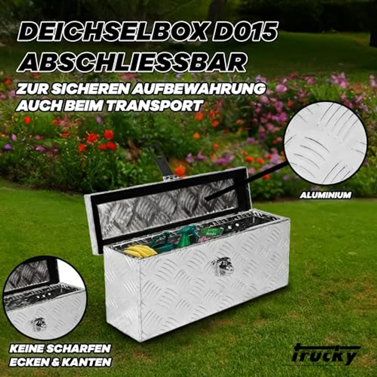 Trucky D015, Werkzeugbox aus Aluminium, 50 x 14 x 20 cm, mit Schlüssel und Ersatzschlüssel, verschließbar, robust – Bild 2