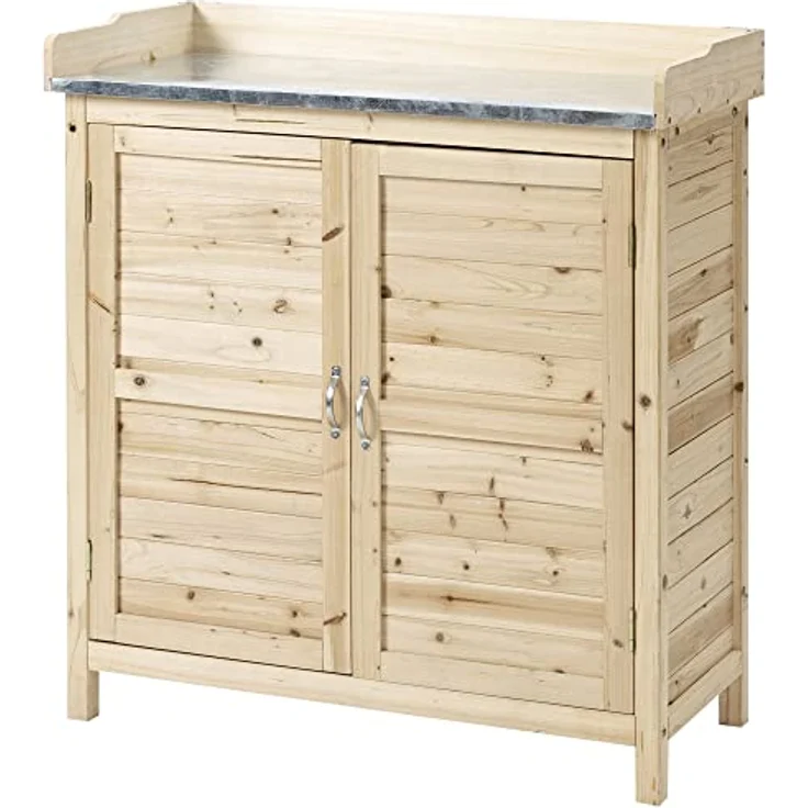 Outsunny Gartenschrank Pflanztisch mit Unterschrank Holz Geräteschrank Schrank mit 2 Einlegeböden Geräteschuppen Garten Schuppen Outdoor Natur 83 x 40 x 92 cm – Bild 1