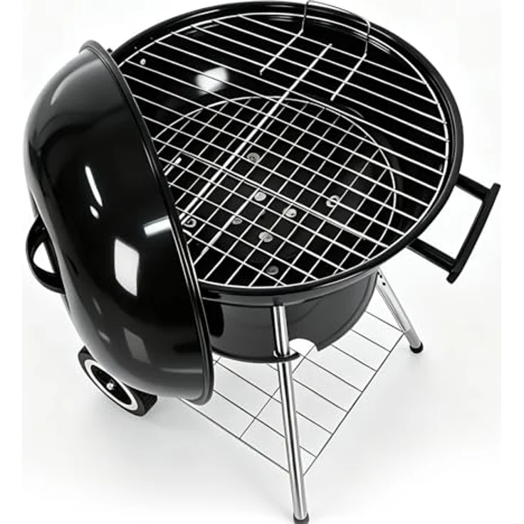 LQWELL Compact Kettle Holzkohlegrill, Grillfläche Ø 41,5 cm, einstellbare Luftzufuhr, tragbar mit Doppelrädern, Maße 44 x 43,7 x 71 cm, Schwarz – Bild 4