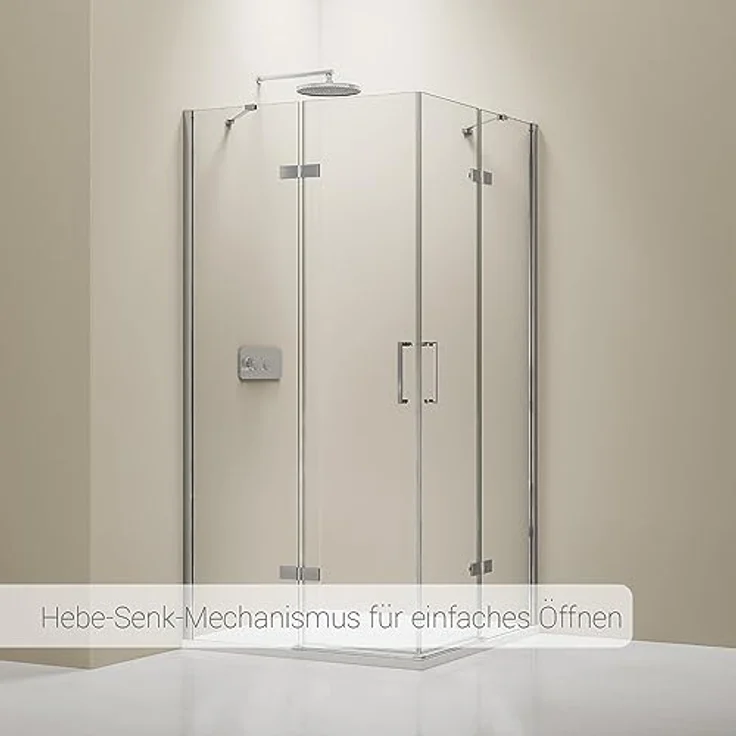 NEXTREND Eckdusche EX809, 90 x 90 cm, 6 mm Nano Echtglas mit Drehtüren und praktischem Eckeinstieg, barrierefrei, ESG-Sicherheitsglas, teilgerahmt – Bild 2