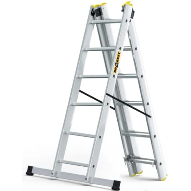DRABEST Leiter PRO Serie Aluleiter Mehrzweckleiter 3-teilig Industrieleiter 3 x 6 Stufen Belastbarkeit 150 kg Arbeitshöhe 4,43 m inkl. Eimerhaken – Bild 2