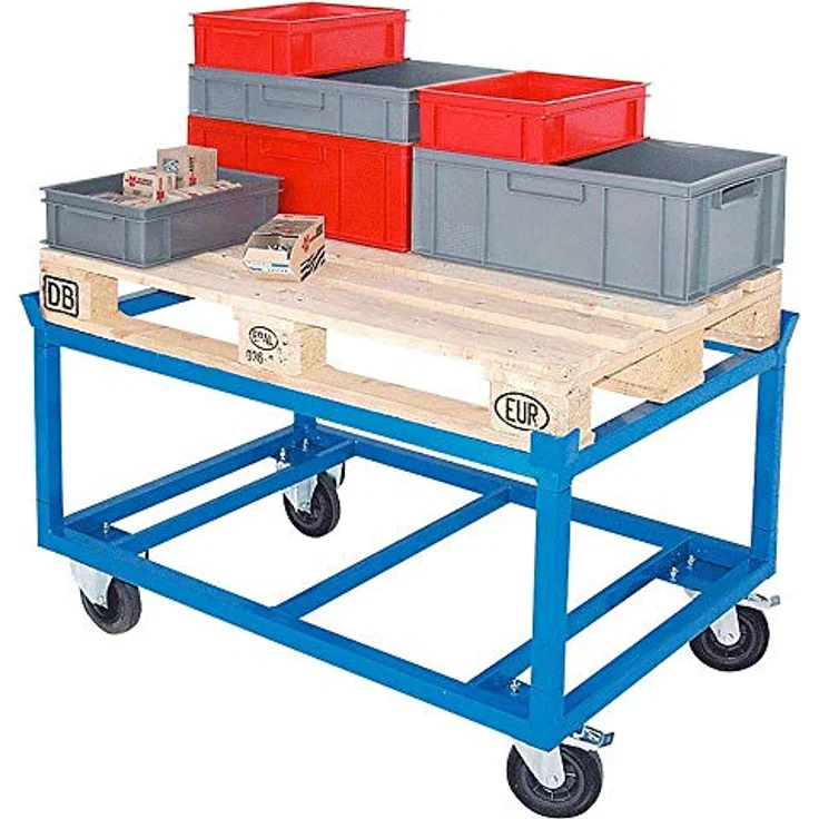 BRB-Lagertechnik Transportwagen Rollrahmen für Paletten, hohe Ausführung, Tragkraft 500 kg, blau RAL 5010, LxBxH 1220x820x775 mm – Bild 2