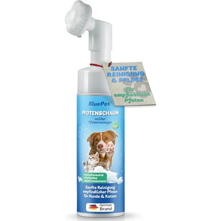 BluePet Pfotenschaum 200ml, Pfotenreiniger für Hunde & Katzen mit 2-in-1 Reinigung und Pflege, vegan, pH-neutral, hergestellt in der EU – Bild 1