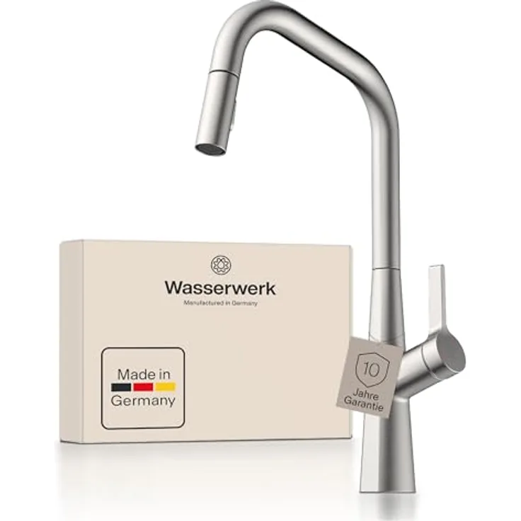 Naber Küchenarmatur Wasserwerk Kristea, Hochdruck Einhebelmischer mit schwenkbarem und herausziehbarem Auslauf, edelstahlfarbig