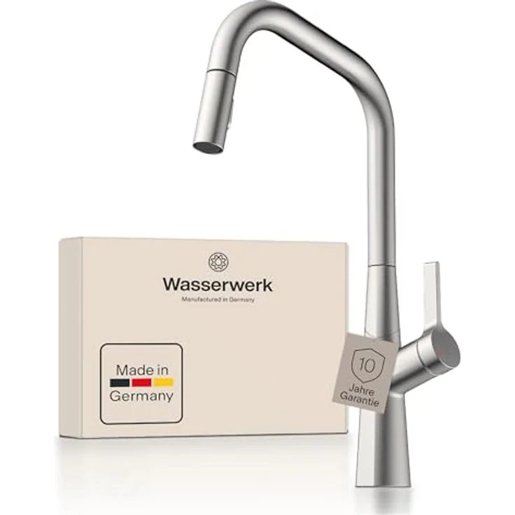 Naber Küchenarmatur Wasserwerk Kristea, Hochdruck Einhebelmischer mit schwenkbarem und herausziehbarem Auslauf, edelstahlfarbig – Bild 1