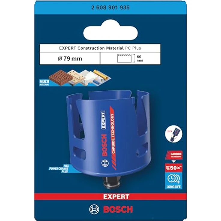 Bosch EXPERT Construction Material PC Plus Lochsäge, Ø 79 mm für Weichholz und Grobspanplatte, überragende Lebensdauer dank Carbide Technology – Bild 2