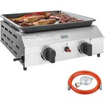 Outsunny Gasgrill 8000BTU/2,4 KW Grillwagen inkl 2 Edelstahl-Brenner Druckminderer Gasschlauch verstellbare Beine Kochplatte, BBQ Gartengrill für Balkon, Camping-Grill 44 x 44,5 x 19 cm, Email beschichtete Metallplatte, piezoelektrische Zündung, kompakte Größe -  blau