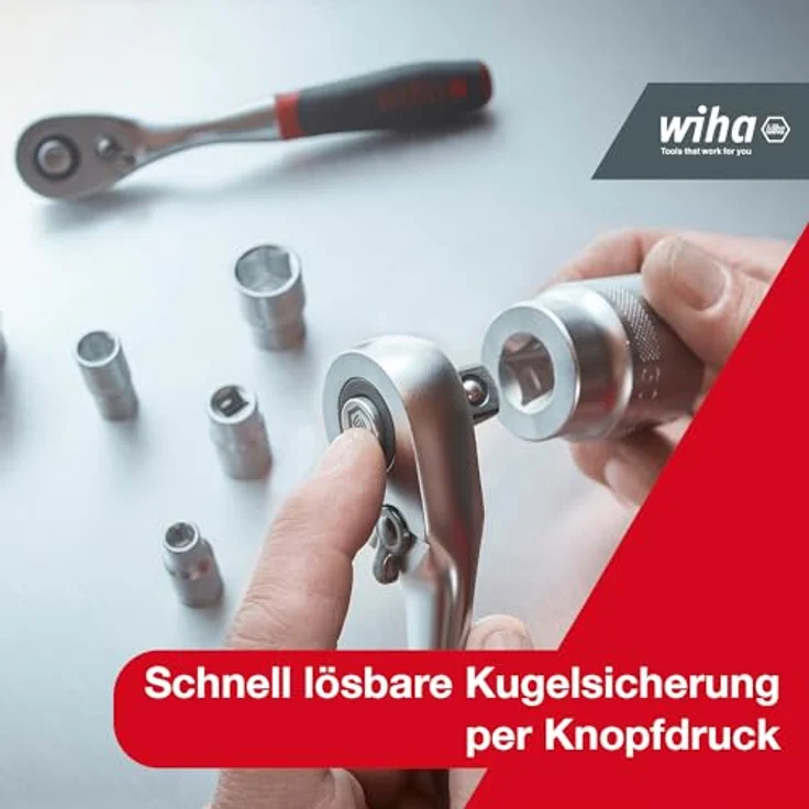 Wiha Umschaltknarre mit Druckknopf und Kugelsicherung I Feinverzahnt mit 72 Zähnen I 1/2" I Feinzahn-Umschaltknarre (45627) – Bild 5