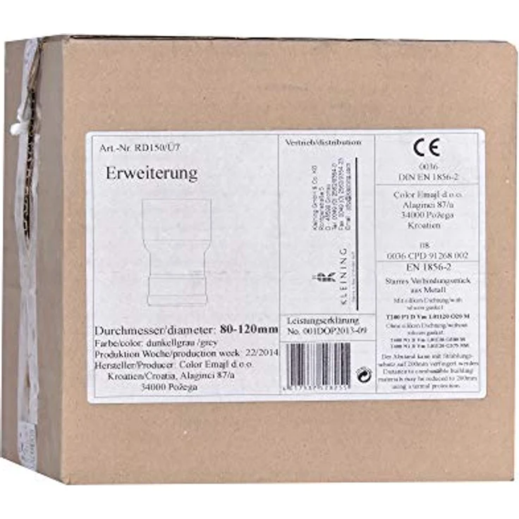 FIREFIX RD150/Ü7 Erweiterung 80 auf 120, Dichtung für 2 mm starke Rauchrohre, dunkelgrau lackiert, 160 mm lang – Bild 2