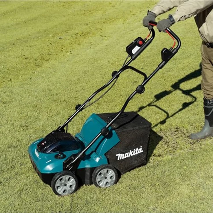 Makita Vertikutierer Akku- 40V max., professioneller Rasenpfleger mit 38 cm Arbeitsbreite, 18-stufig einstellbarer Arbeitstiefe, 50 Liter Grasfangsack, 180 mm ø Räder, Wet Guard – Bild 16