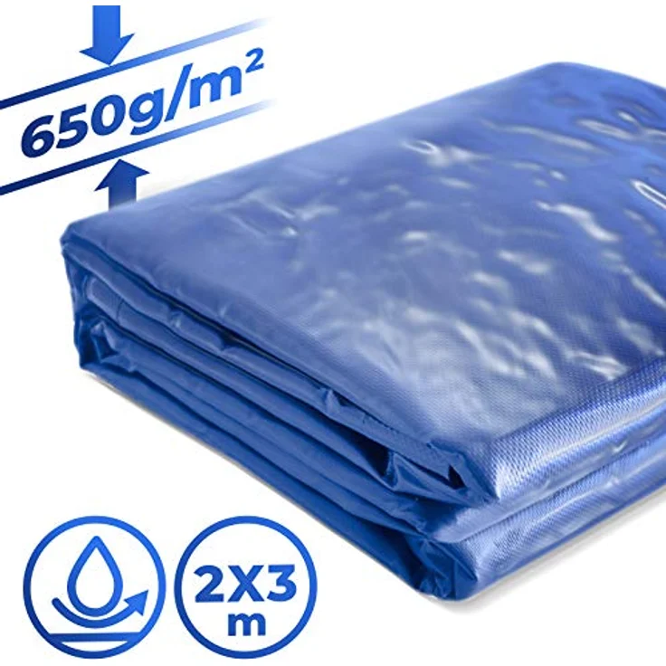 Jago Abdeckplane - 650 g-m², Wasserdicht & Reißfest, Aluminiumösen, Blau, 2 x 3 m, Beidseitig Beschichtet - Schutzplane, LKW Plane Gewebeplane, Regenplane – Bild 2