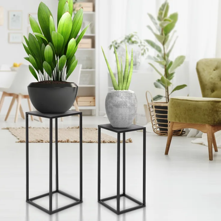 ML-Design 2er Set Blumenständer Schwarz aus pulverbeschichtet Metall