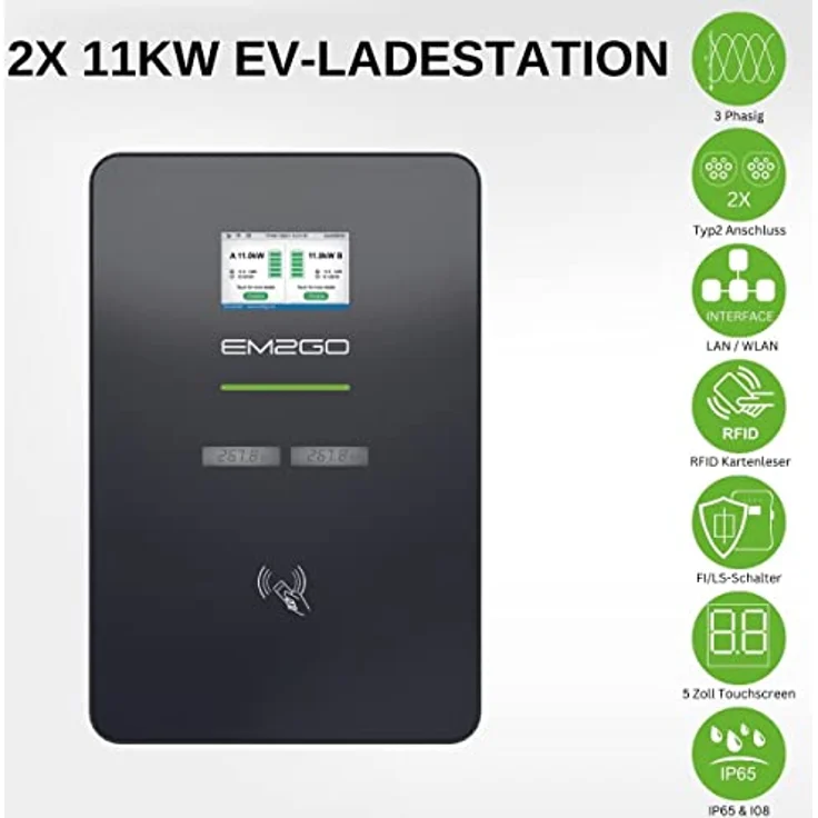 EM2GO Duo Power Wallbox 11kW, EV Charger Typ 2 Steckdose, Auto Ladestation 2X 11kw, Wall Box mit intelligenter Steuerung, Ladestation Elektroauto inkl. Ethernet und WLAN - Preisvergleich – Bild 4