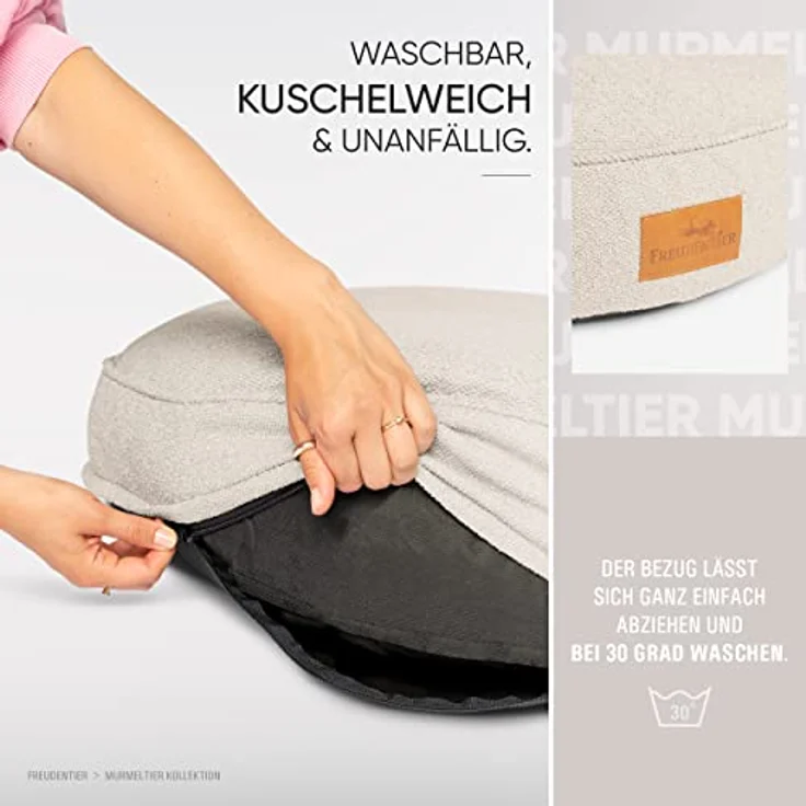FREUDENTIER® Hundebett XL 100cm rund - Memory Foam - flauschig & waschbar - Made in EU - Hundekissen für mittelgroße & Grosse Hunde - Hundematratze in grau – Bild 4