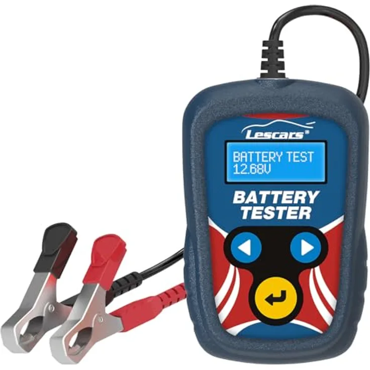 Lescars Batterieprüfer: 12-Volt-Kfz-Batterietester mit Lasttester, 100 bis 2000 CCA (Auto Batterietester Diagnosegerät, Kfz Batterieprüfer, Battery Tester) in Schwarz