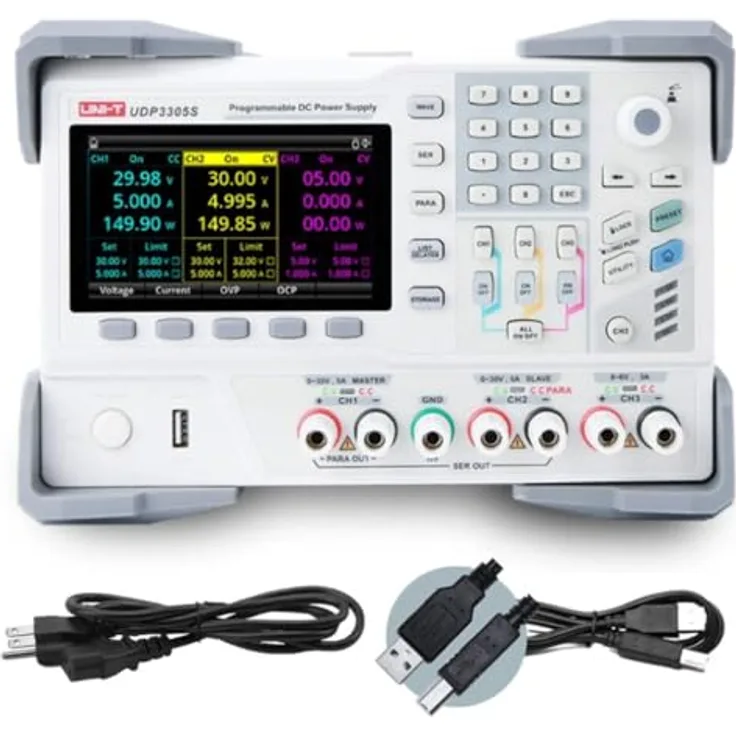UNI-T UDP3305S programmierbares lineares DC Labornetzgerät Labor-Netzteil mit 4 Kanälen, 328W, 1mV,1mA Resolution, Spannung<0.03%+10mV Strom<0.2%+5mA Einstellgenauigkeit, Interaktive LCD-Schnittstelle, schwarz