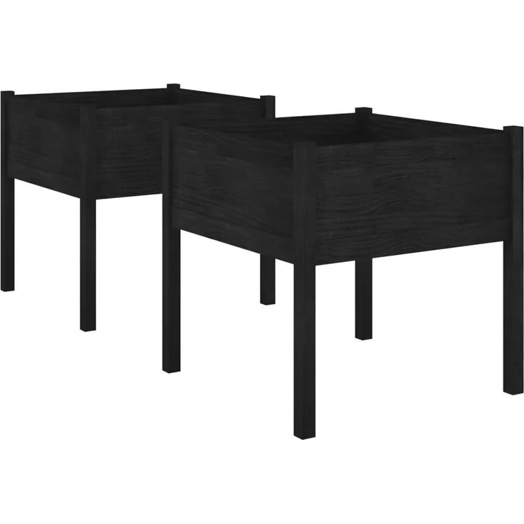 vidaXL Pflanzkübel 2er Set, Schwarz, 70x70x70 cm, Massivholz Kiefer, witterungsbeständig
