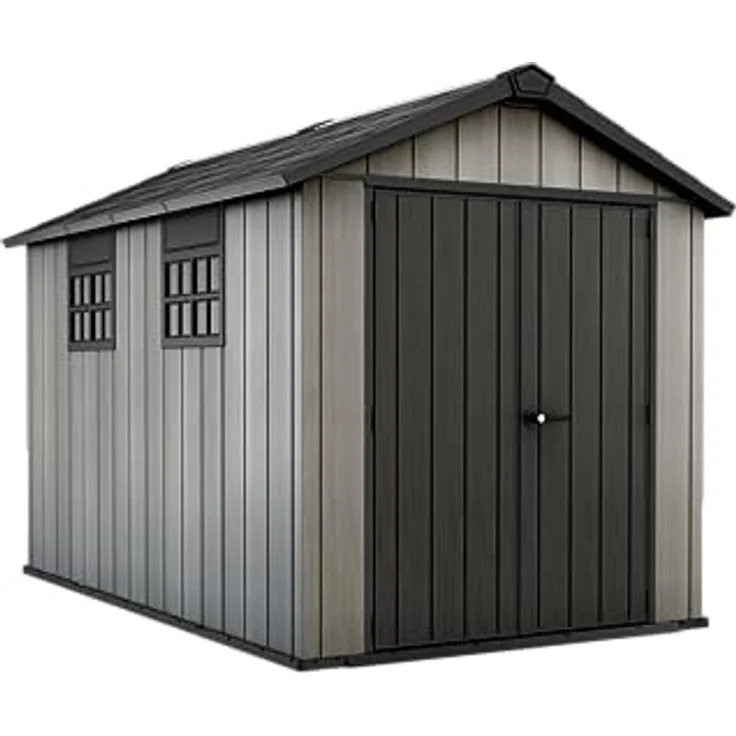 Keter Gerätehaus Oakland 7511, Grau, 14,5m³, Außenmaße B/T/H: 230 x 350 x 242 cm, Duotech Struktur, wetterfest, Doppeltür, Oberlicht und 2 Fenster, strapazierfähiger Schwerlastboden – Bild 1