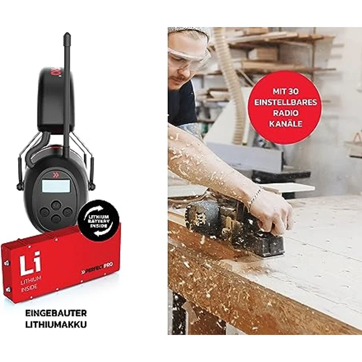 PerfectPro Earmuffs H-40, Gehörschutz mit DAB+/FM-Tuner, Bluetooth 5.3, 31 dB Geräuschreduzierung, USB-C, schwarz – Bild 7