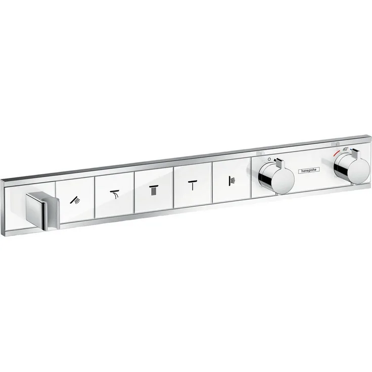Hansgrohe Brausethermostat RainSelect für 5 Verbraucher, inklusive integriertem Brausehalter, Unterputz, weiß/chrom mit Temperaturbegrenzung und Rückflussverhinderer