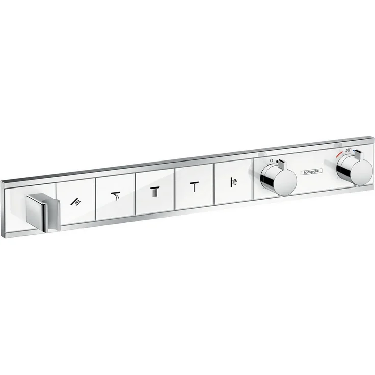 Hansgrohe Brausethermostat RainSelect für 5 Verbraucher, inklusive integriertem Brausehalter, Unterputz, weiß/chrom mit Temperaturbegrenzung und Rückflussverhinderer