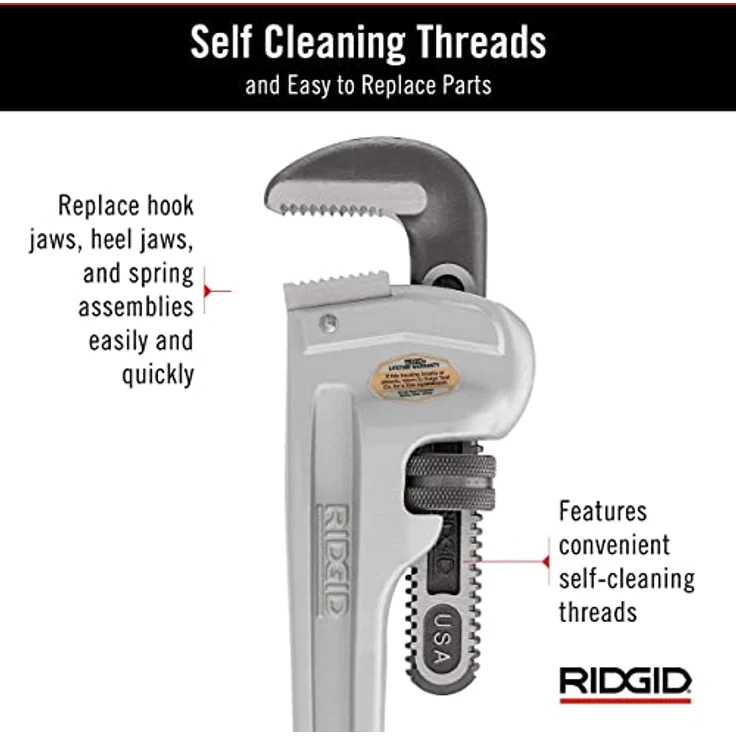 RIDGID 31100 Modell 818 gerade Aluminium-Rohrzange, 18'' Sanitär-Schraubenschlüssel – Bild 6