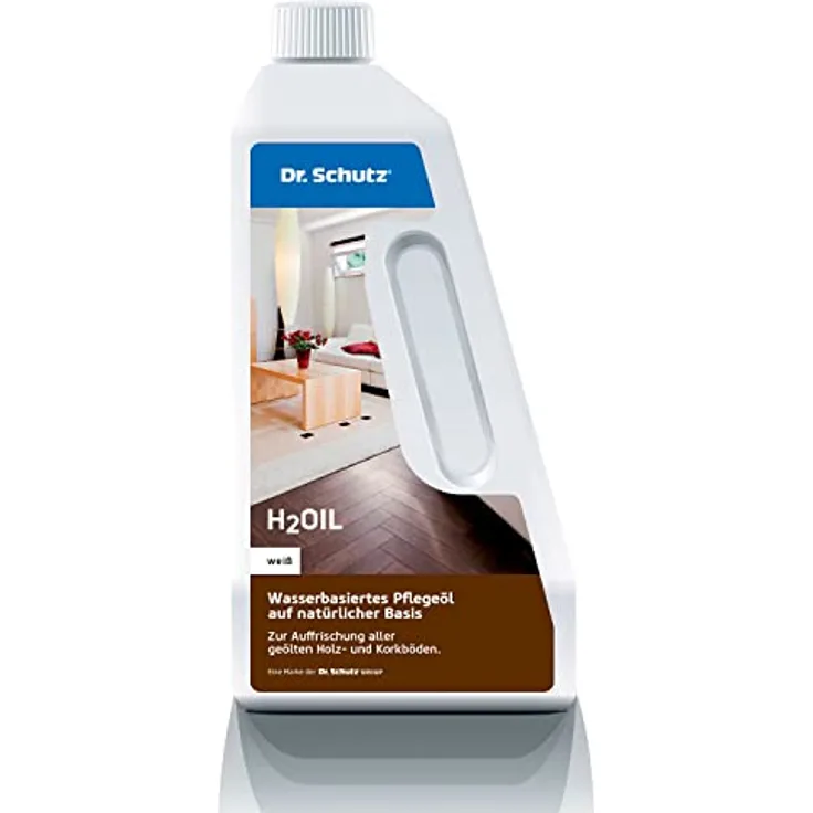 Dr. Schutz H2Oil weiß Parkett Öl wasserbasiert 750 ml | seidenmatte Optik | Auffrischung aller weiß geölten Holzböden und Parkett, Korkboden | optimaler Schutz | Parkettpflege Parkett Öl