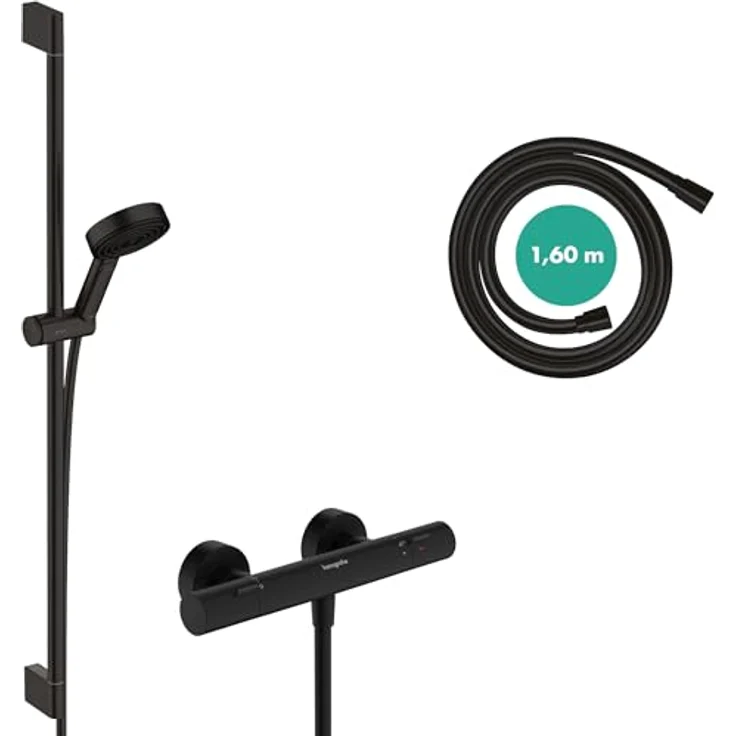 hansgrohe Duschsystem pulsify select s, Doucheset mit Thermostat, 3 Strahlen, mat Schwarz – Bild 1