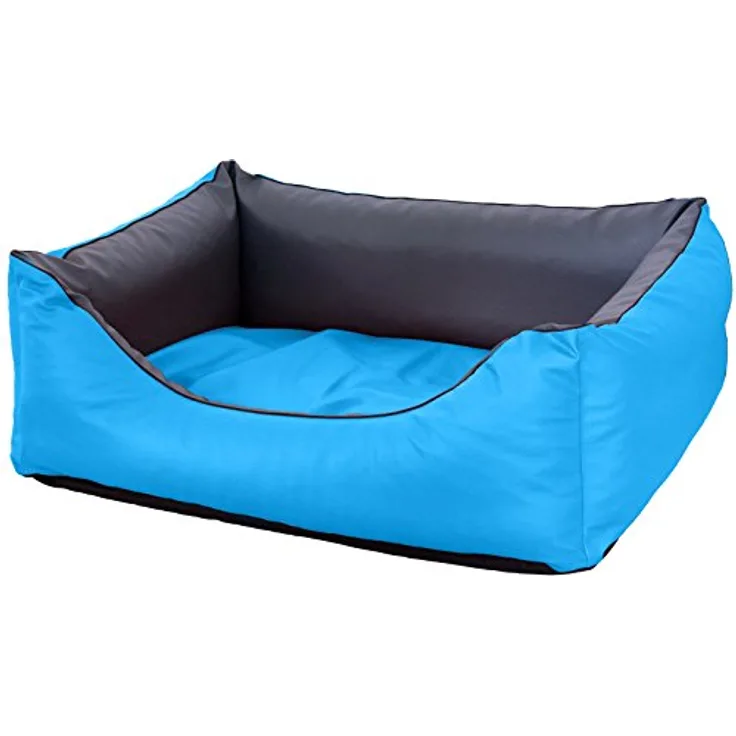 CopcoPet Rocco Orthopädisches Visco Hundebett Hundesofa Wendebett Kunstleder S 70x55cm Türkis Grau, mit erhöhtem Rand und orthopädischer Liegefläche