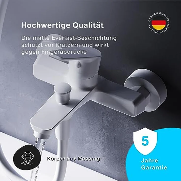 AM.PM FTA10033 Einhebel-Wannenarmatur, Brausearmatur mit SoftMotion Keramikkartusche, Aufputz, weiß, 2-Loch Installation – Bild 3