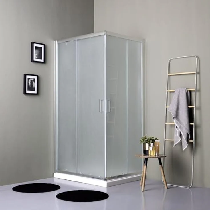 KIAMAMI VALENTINA Duschkabine Giada, 100x80 cm rechteckig, satiniertes Glas mit Schiebetüren und verchromten Profilen – Bild 1