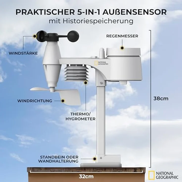 National Geographic Color-Display Center 5in1 9080500, kabellose Wetterstation mit 12-24 Stunden Wettervorhersage – Bild 4