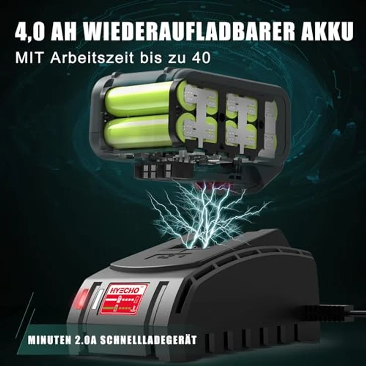 HYECHO Laubbläser 223 km/h, Akku 18V 4,0Ah mit 3 Aufblasdüsen, ergonomisch, Grün – Bild 8