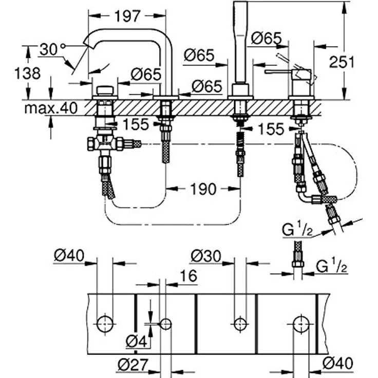 GROHE Essence Badewannenarmatur 4-Loch Komplettset mit Duschkopf, Temperaturbegrenzer, chrom, 19578001 – Bild 2