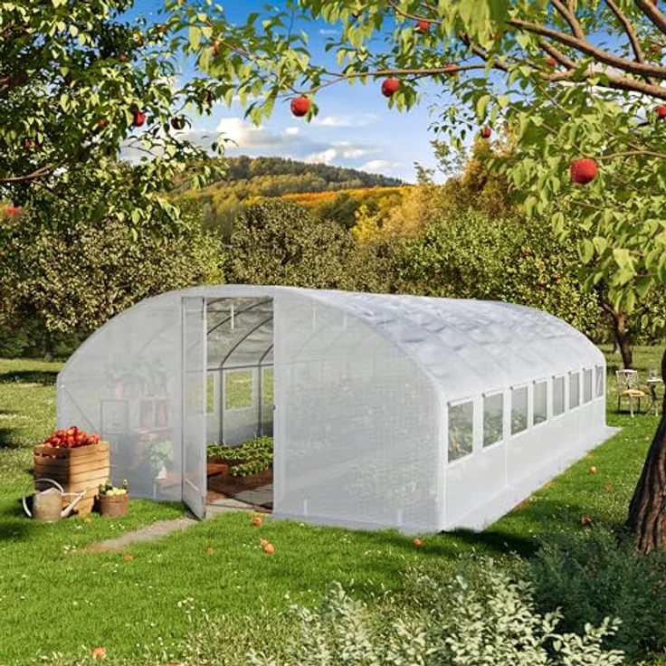 TOOLPORT Foliengewächshaus 4x8m Premium, schwenkbare Türkonstruktion, PE-Plane 180 g/m², weiß transparent, wind- und wetterfest, reißfeste Plane, hohe Stabilität – Bild 2