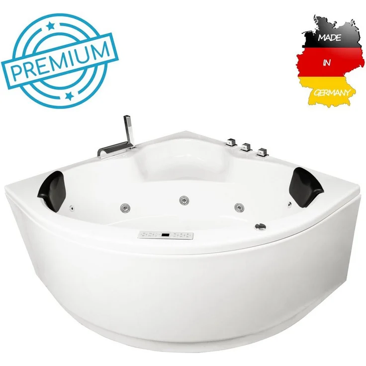 Basera® Whirlpool-Badewanne PREMIUM Indoor Eck-Whirlpool Badewanne Maui 130 x 130 cm, (Komplett-Set), mit 21 Massagedüsen, Heizung, Ozongenerator, Bodenansaugung, Wasser... – Bild 1