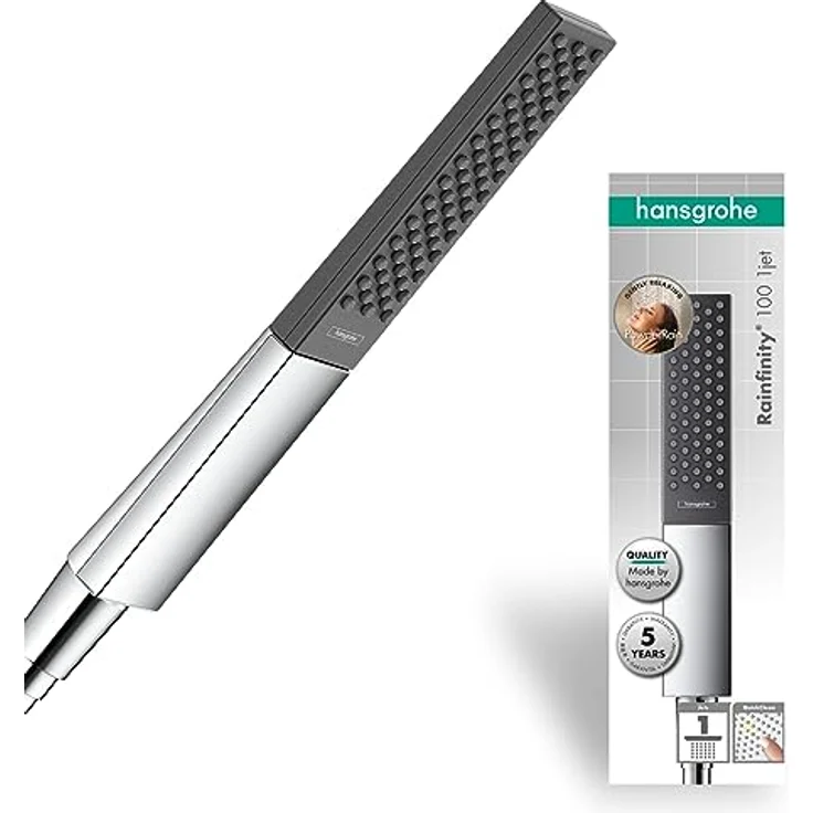 hansgrohe Rainfinity Stabhandbrause 100 EcoSmart, 1 Strahlart PowderRain, 9 l/min, Chrom/Anthrazit – Bild 1