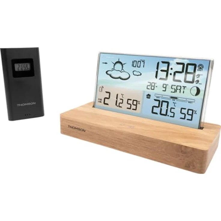 Thomson CT600 Wetterstation mit Wecker, kabelloses Thermometer, Wettervorhersage und zwei Wecker, Braun – Bild 3