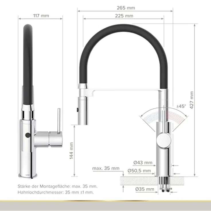 Lenz Küchenarmatur NALU, Flexible Pendelbrause mit 2 Strahlarten und 360° Schwenkfunktion, Chrom – Bild 3