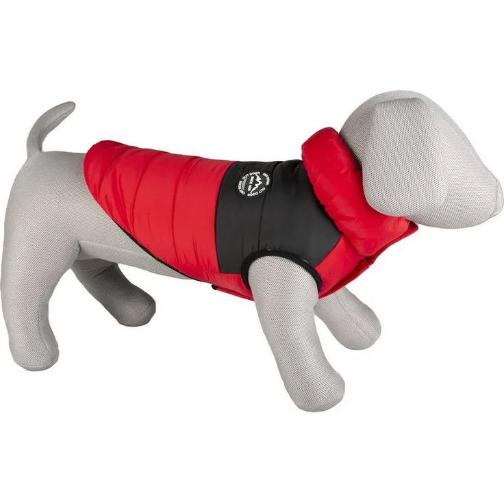 DUVO+ Hundemantel Puffer, gefütterter Hundemantel in rot/schwarz, spritzwassergeschützt, verschiedene Größen verfügbar
