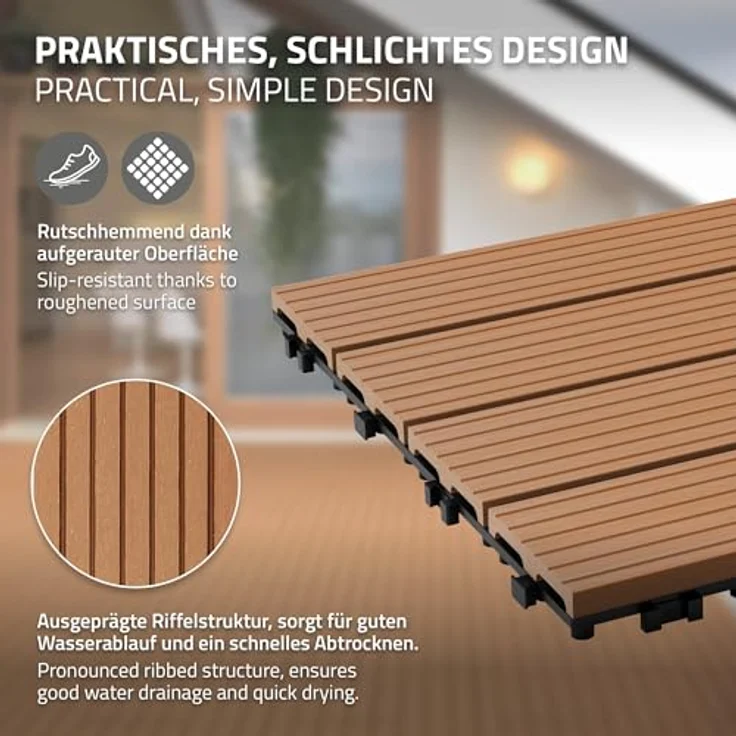Terrassenfliesen 60x30 cm 6er Set für 1m² Hellbraun aus WPC – Bild 5