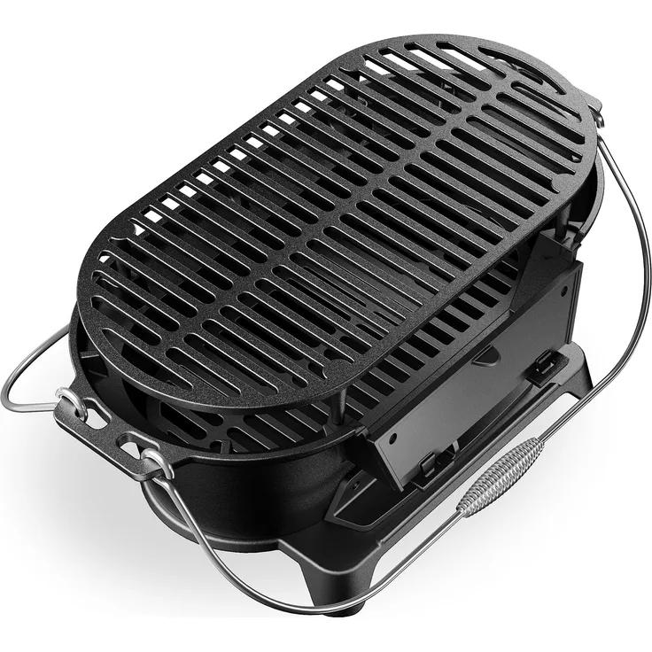 Wiltec Grilltopf aus Gusseisen, effiziente Hitzespeicherung, mit Abzugssystem, tragbar, schwarz