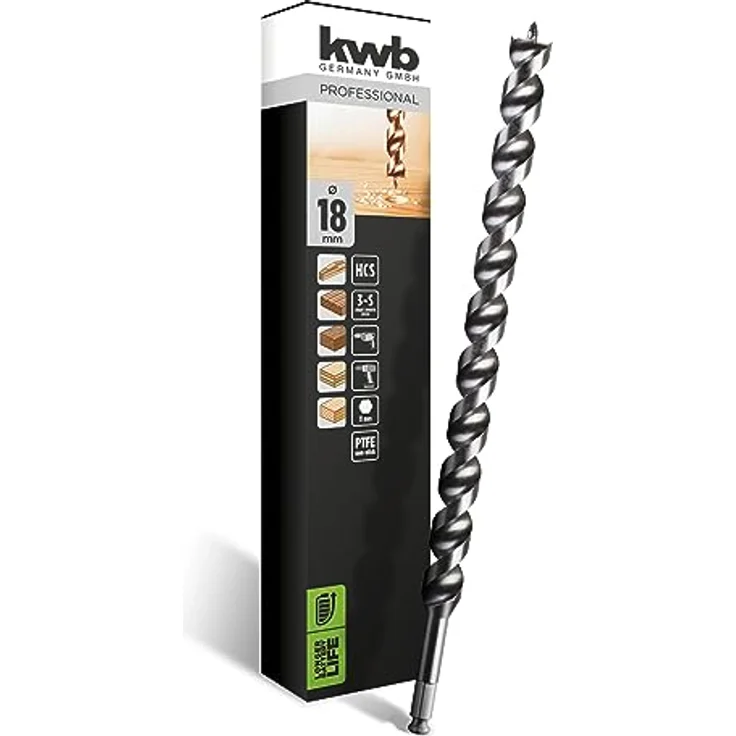 kwb DOUBLE CUT Japan Schlangenbohrer, ø 18 mm, 460 mm, mit PTFE-Antihaftbeschichtung und selbstzentrierender Gewindespitze, 11 mm Sechskantschaft – Bild 1