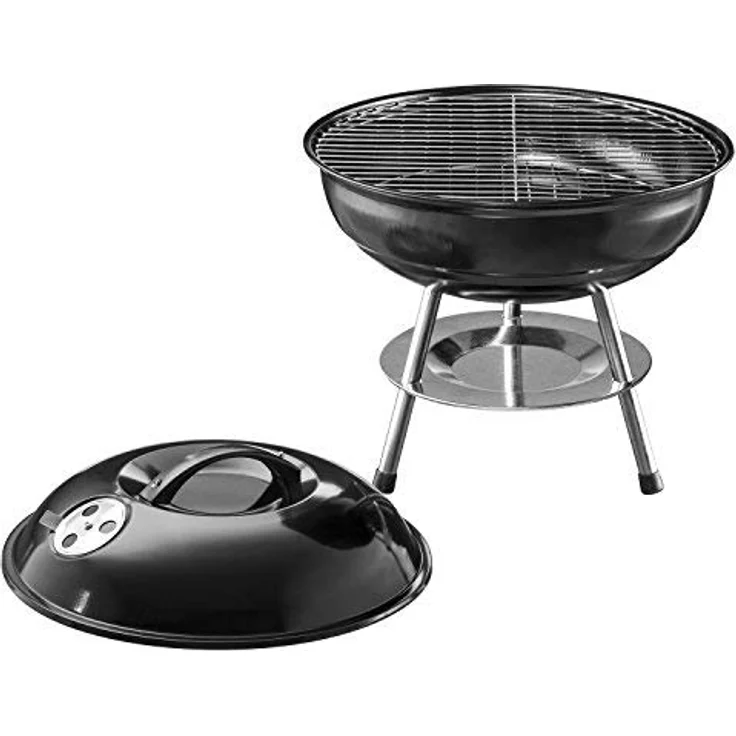Micro BBQ Kugelgrill kompakter Reise Holzkohle-Grill Tischgrill Edelstahl emailliert 38cm - Schwarz – Bild 3