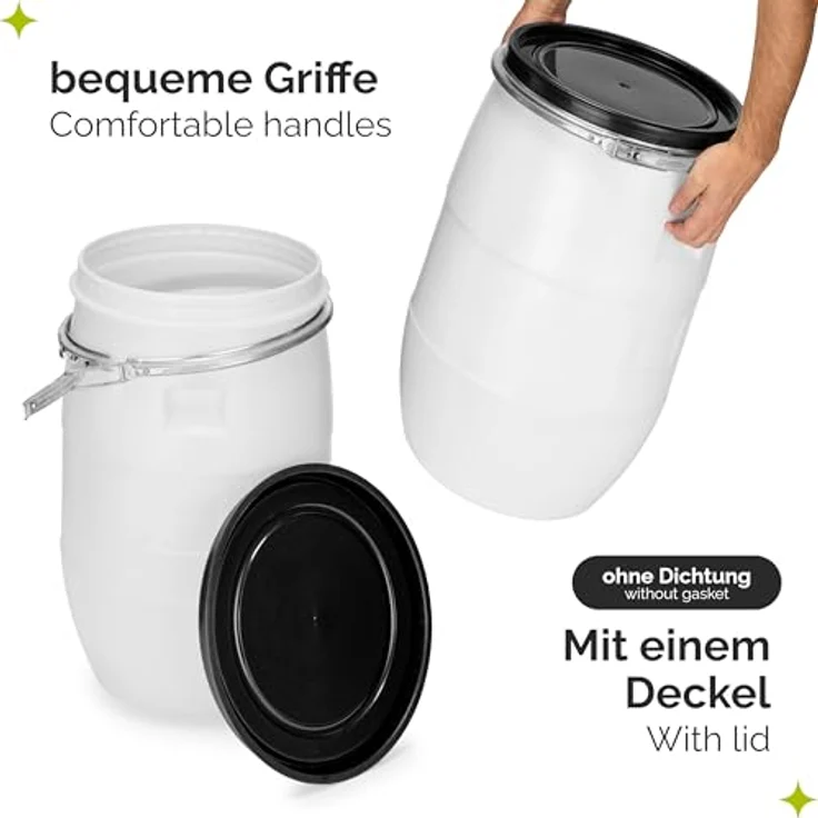 Garronda 60 Liter Weithalsfass aus HDPE, Regenfass für Garten und Lebensmittel, weiß, GD-0078 – Bild 3